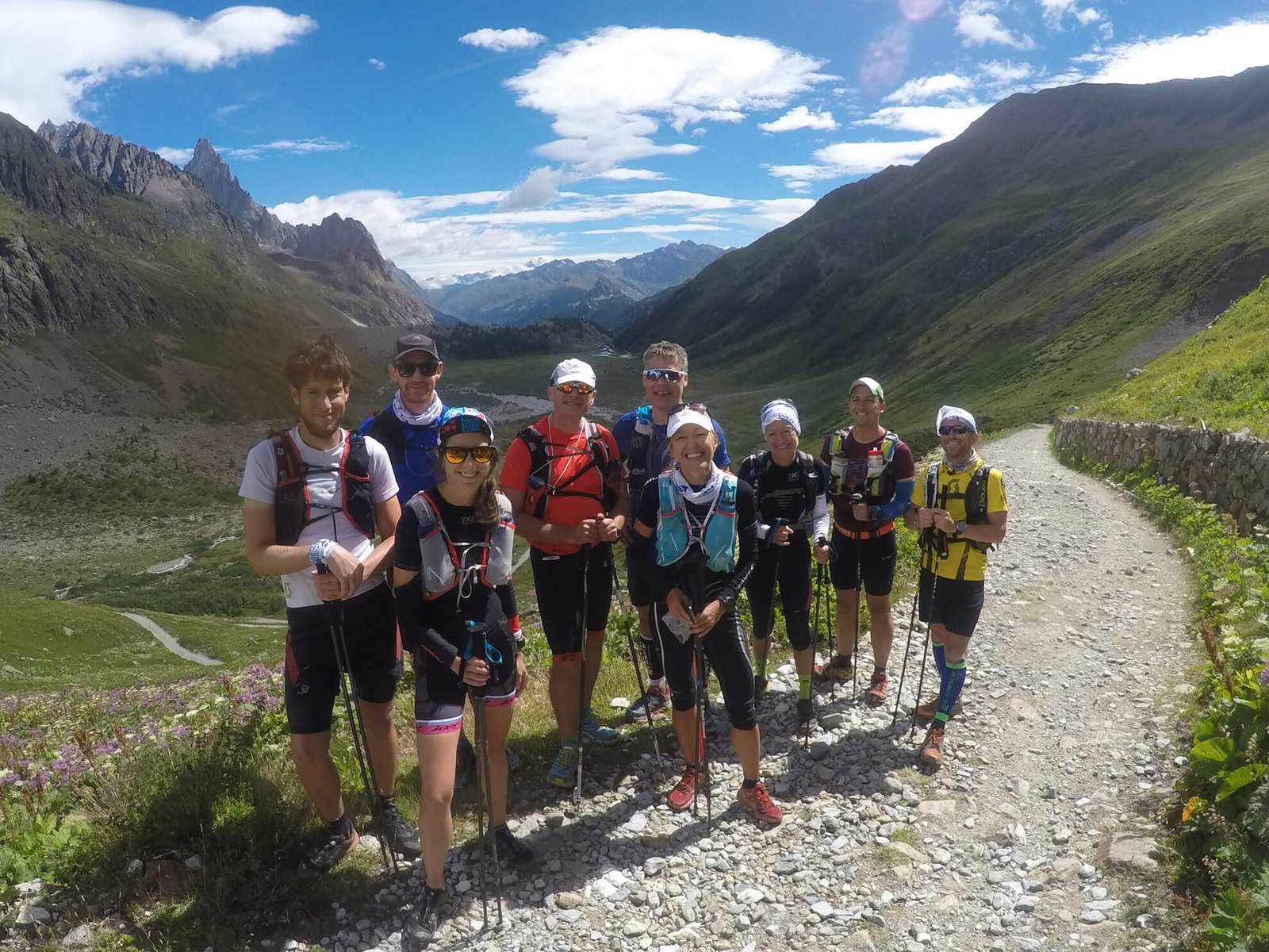Trail Running Camp Mont Blanc and athletes in group on UTMB race track