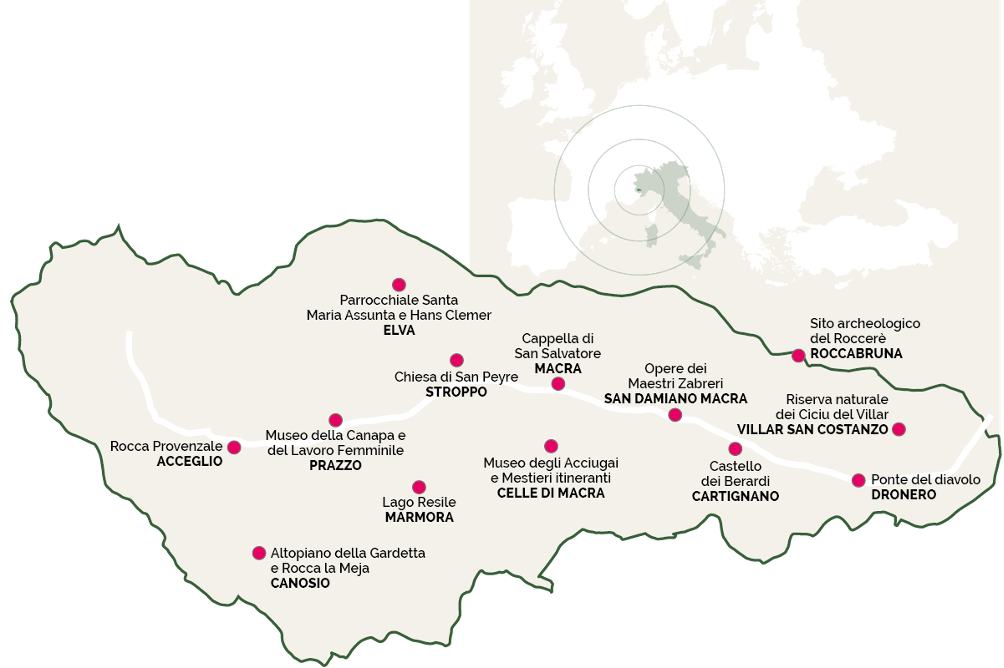 Cartina della Valle Maira dove si svolge l'omonima gara Maira Occitan Trail (MOT)